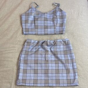 Plaid Blue and Black Women's Skirt Set